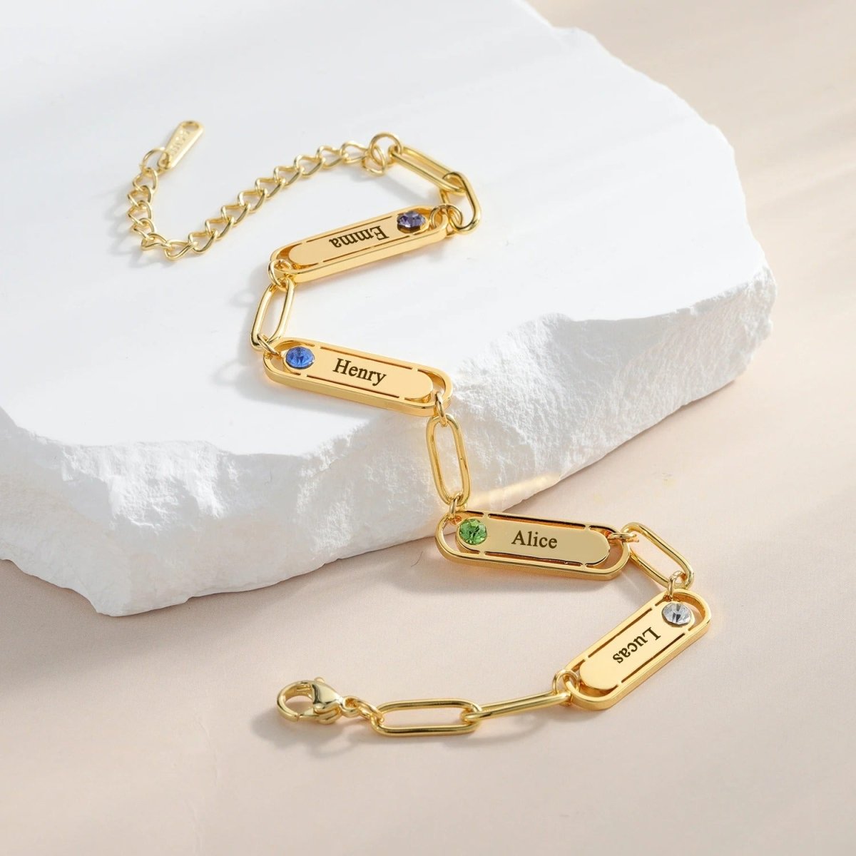 Personalized Name & Birthstones Bracelet Mother's Day Gift - UniqueThoughtful