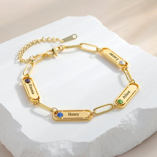 Personalized Name & Birthstones Bracelet Mother's Day Gift - UniqueThoughtful