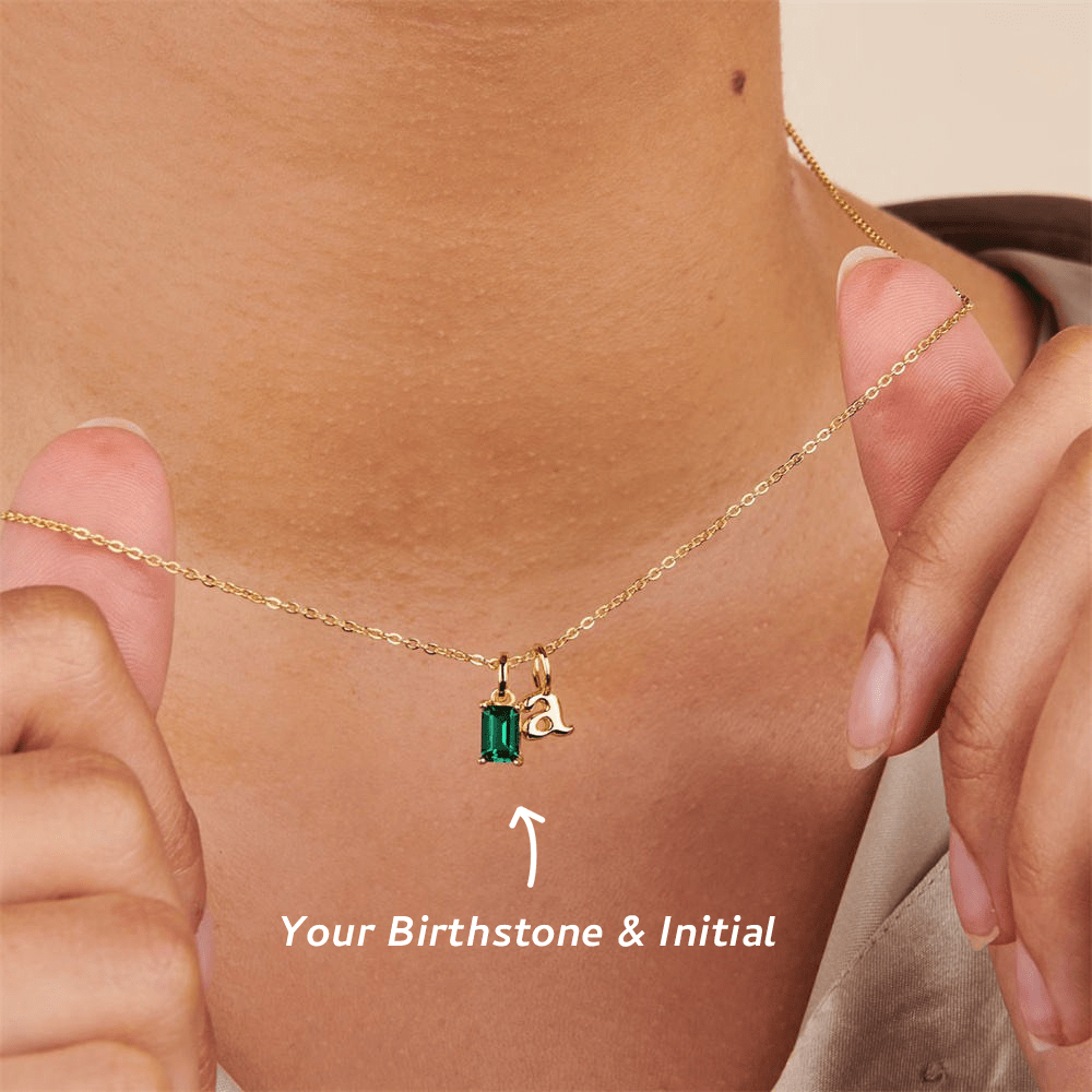 Personalized Necklace With Initial & Birthstone - Mother's Day Gift For Mom, Grandma - UniqueThoughtful