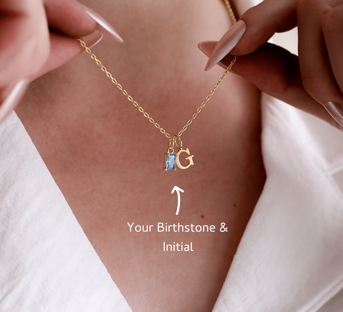 Personalized Necklace With Initial & Birthstone - Mother's Day Gift For Mom, Grandma - UniqueThoughtful