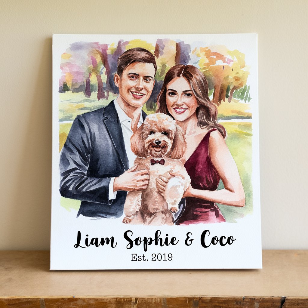 Personalized Watercolor Portrait Canvas Wall Art - UniqueThoughtful