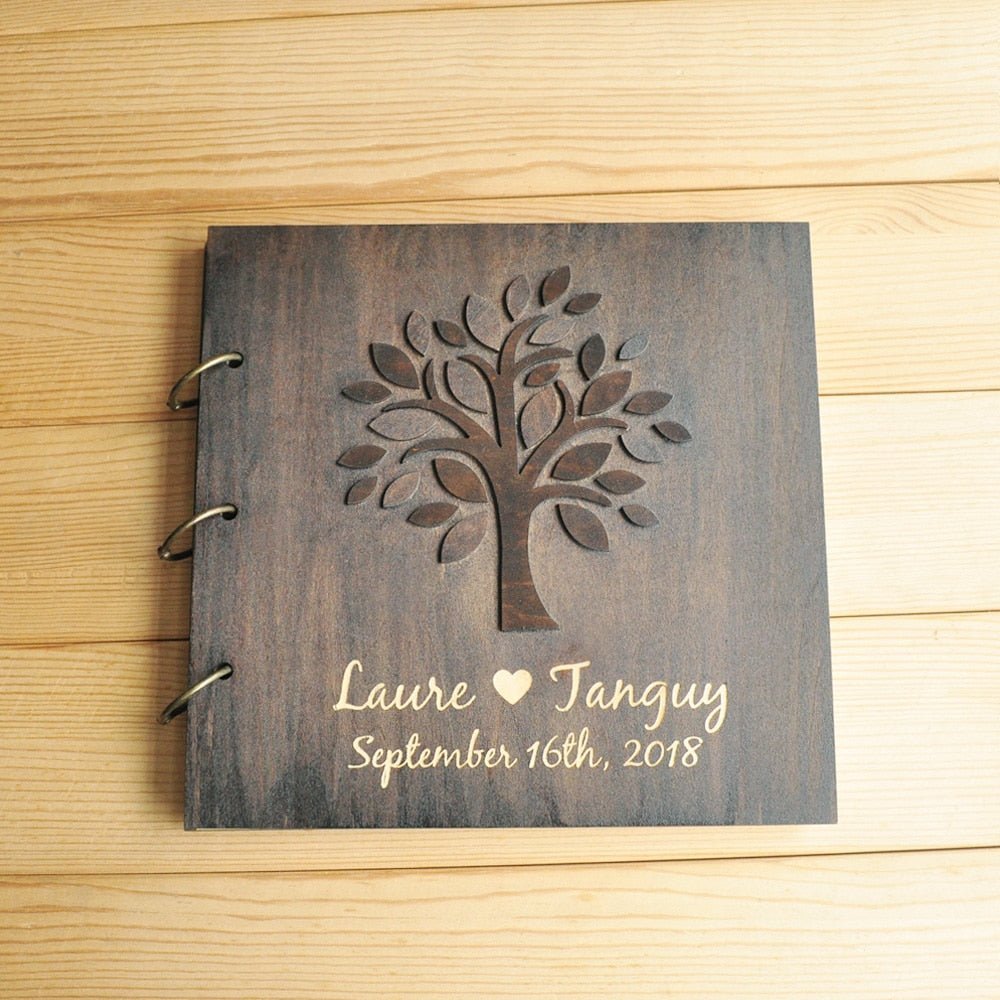 Personalized Wooden Wedding Tree Guest Book Album for Bridal Shower Custom Wedding Gifts - UniqueThoughtful