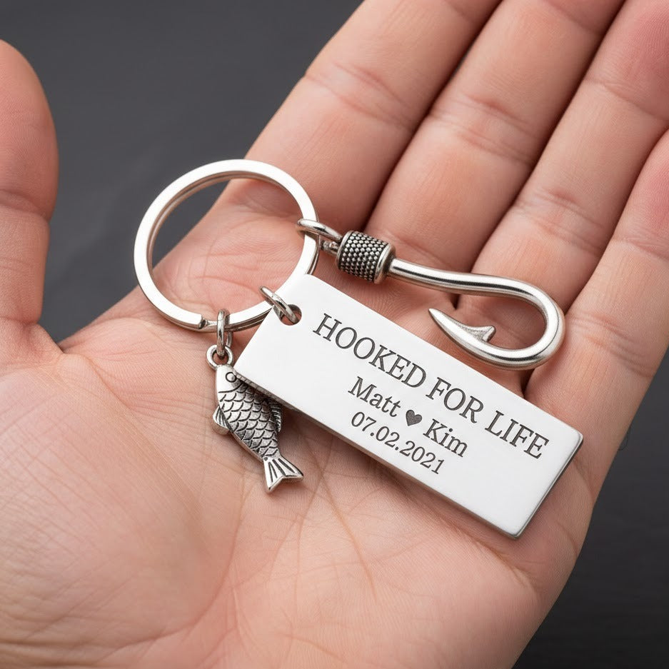 Porte-clés personnalisé Hooked on You avec initiales et date