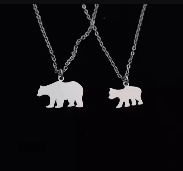Stainless Steel Mama Bear Necklace Set - Heartfelt Mother's Day Gift - UniqueThoughtful