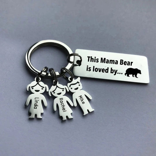 This Mama Bear is loved by - Custom Keychain - Uniquethoughtful