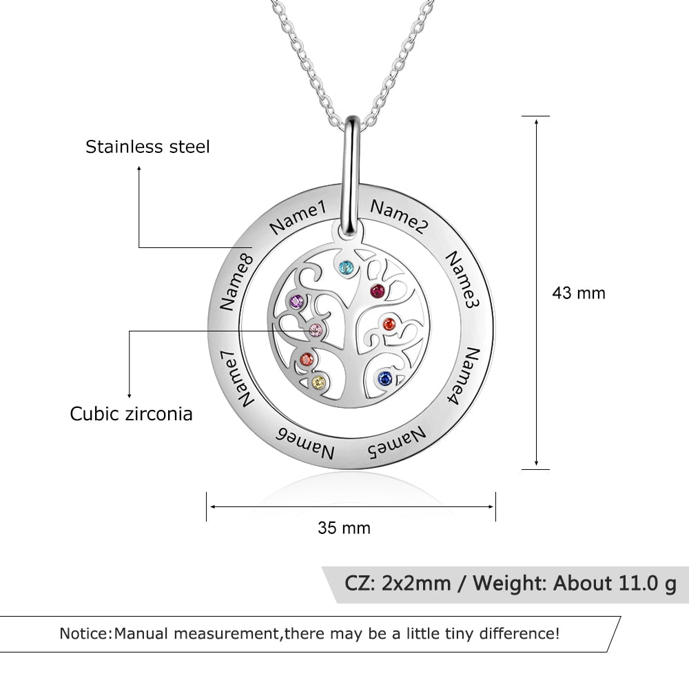 Tree of Life Personalized Family Tree Pendant Necklace - UniqueThoughtful