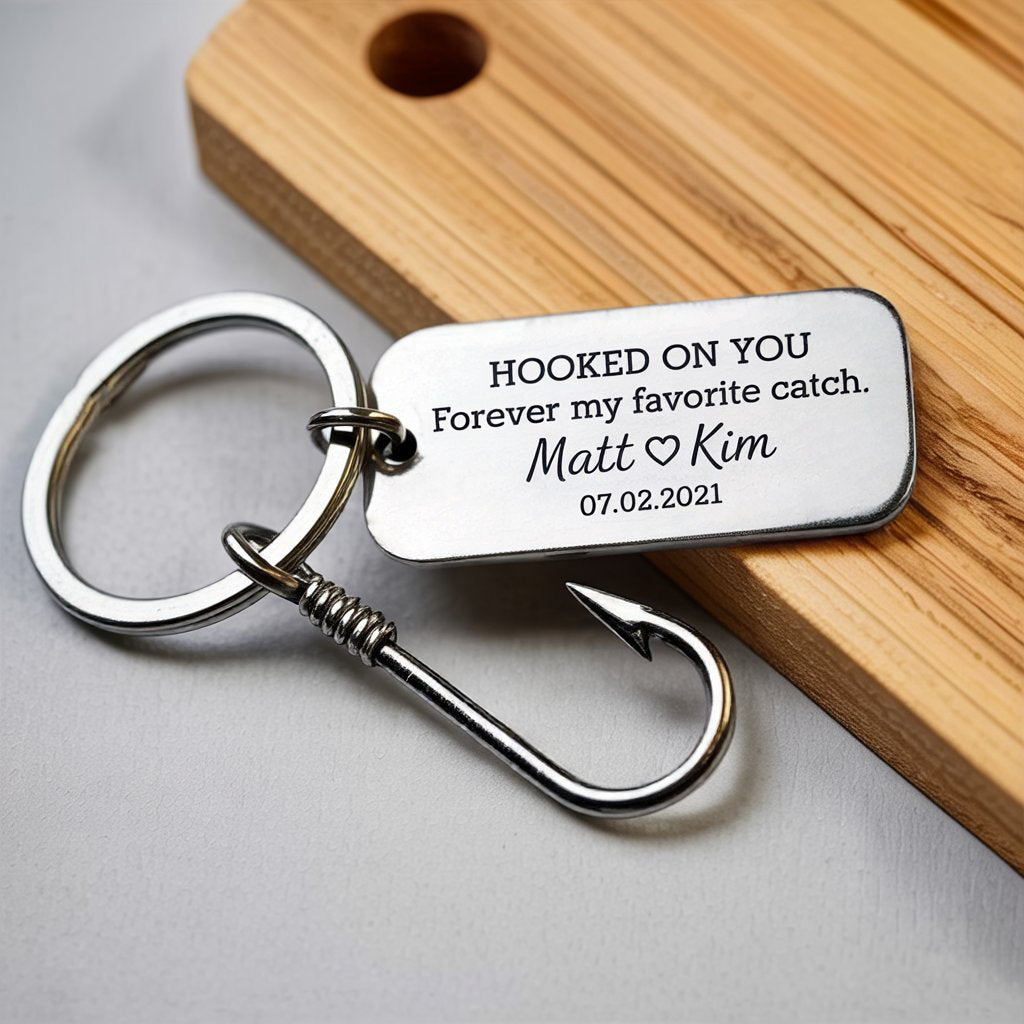 Hooked on You Personalized Keyring with Names and Date