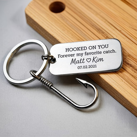 Hooked on You Personalized Keyring with Names and Date