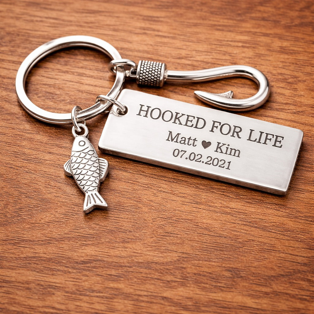 Porte-clés personnalisé Hooked on You avec initiales et date