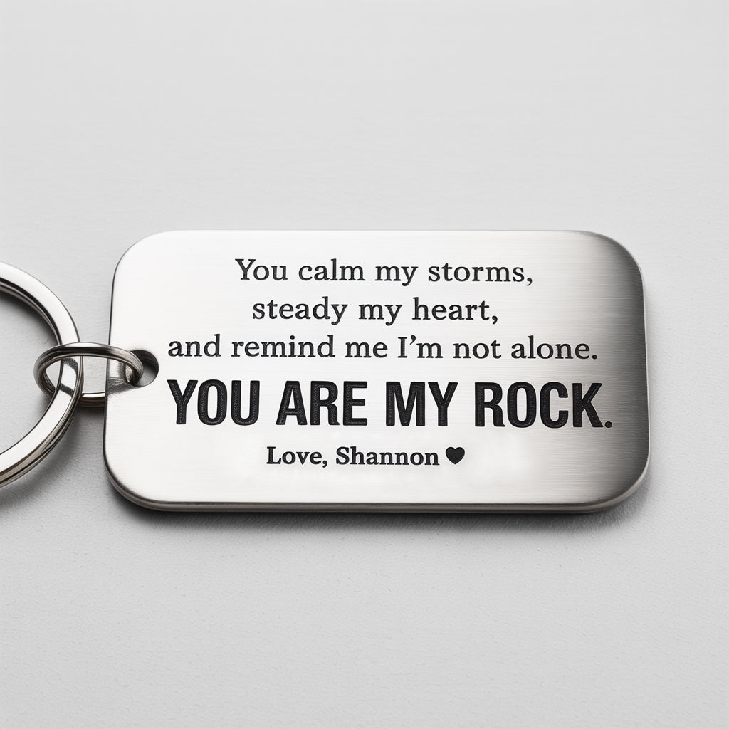 You Are My Rock Custom Keychain - Valentine's Gift - UniqueThoughtful