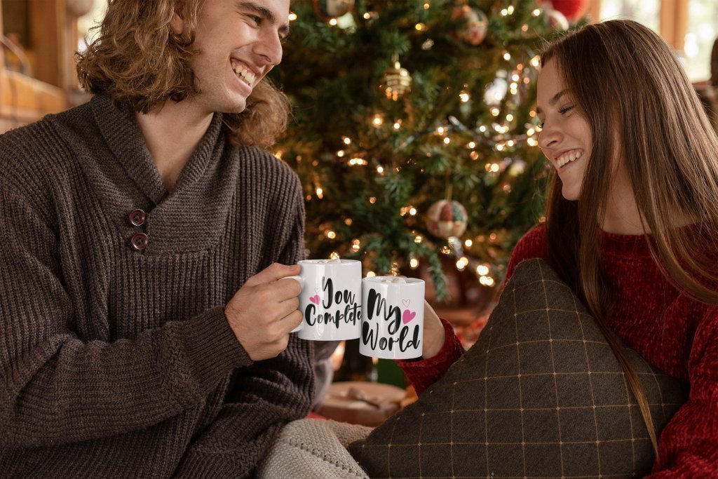 You Complete My World Couple Coffee Mug a Perfect Valentine's Day Gift - UniqueThoughtful