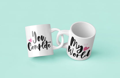 You Complete My World Couple Coffee Mug a Perfect Valentine's Day Gift - UniqueThoughtful
