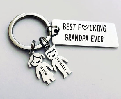 Best F*cking Dad ever - Custom Kids Name keychain - UniqueThoughtful