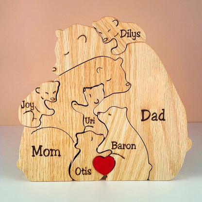 Custom Family Names Handmade Wooden Bear Puzzle - UniqueThoughtful