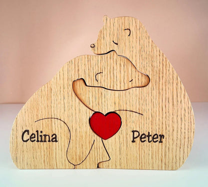 Custom Family Names Handmade Wooden Bear Puzzle - UniqueThoughtful