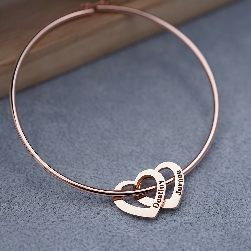 Custom Heart charm Name Bracelet - UniqueThoughtful