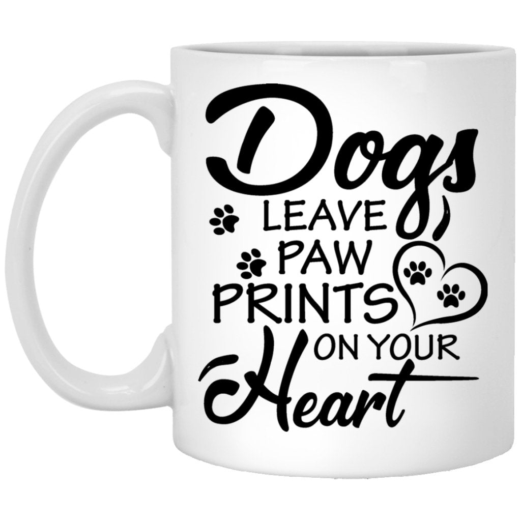 "Dogs Leave Paw Prints On Your Heart" Coffee Mug (Black & White) - UniqueThoughtful