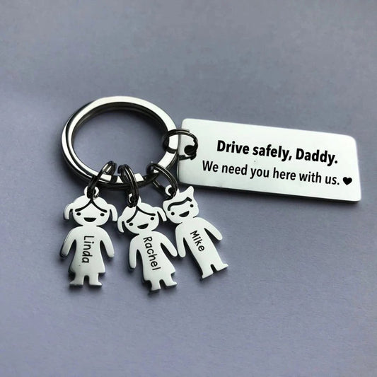 Drive Safely - Family Names Keychain | Father's day gift - UniqueThoughtful