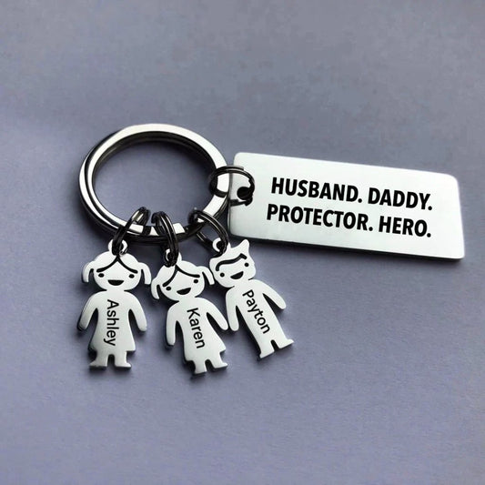 Husband. Daddy. Protector. Hero - Personalized Keychain - UniqueThoughtful