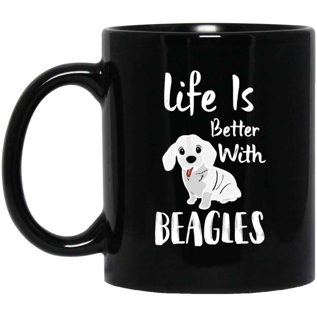 "Life Is Better With BEAGLES" Coffee Mug (Black) - UniqueThoughtful