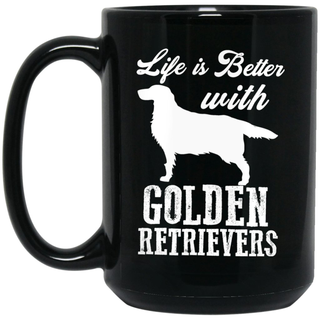 "Life Is Better with GOLDEN RETRIEVERS" Coffee Mug (Black) - UniqueThoughtful