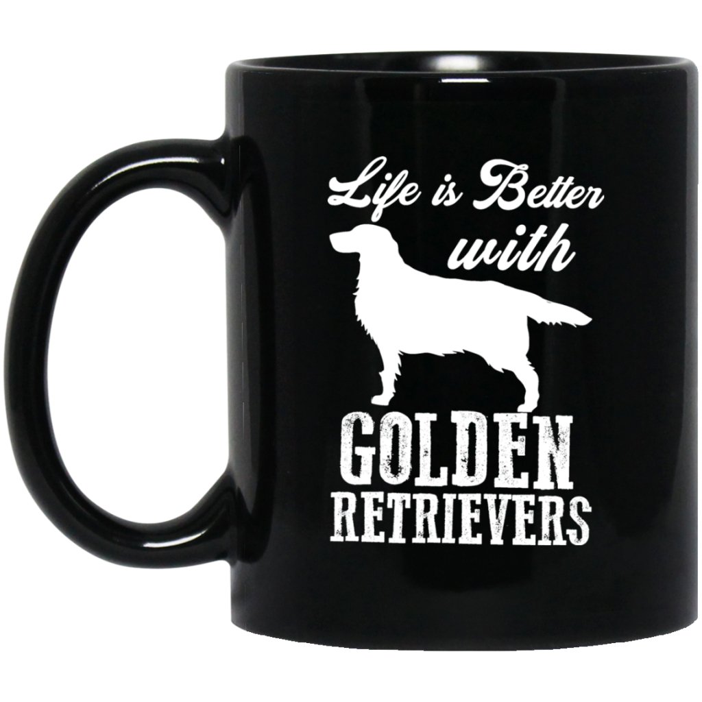 "Life Is Better with GOLDEN RETRIEVERS" Coffee Mug (Black) - UniqueThoughtful