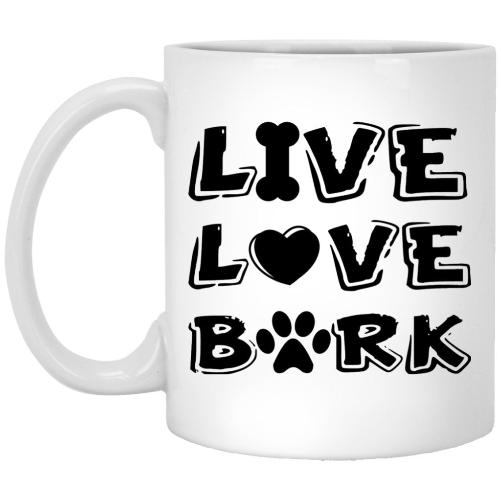 "Live Love Bark" Perfect Coffee Mug For Dog Lovers (Black & White) - UniqueThoughtful