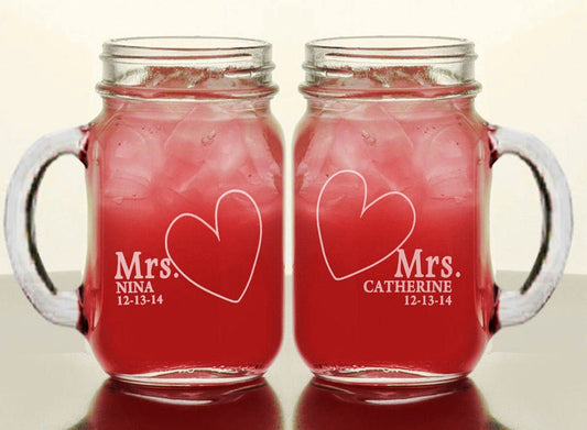 Mrs & Mrs Personalized Mason Jars with date - UniqueThoughtful