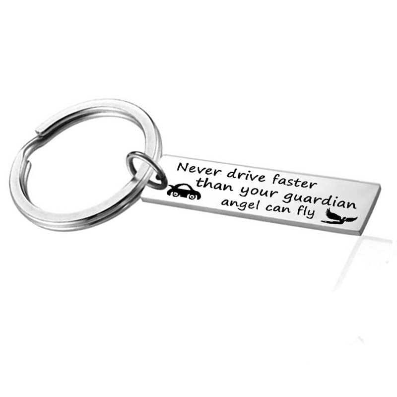 Never Drive Faster Than Your Guardian Angel Can Fly Keyring - UniqueThoughtful