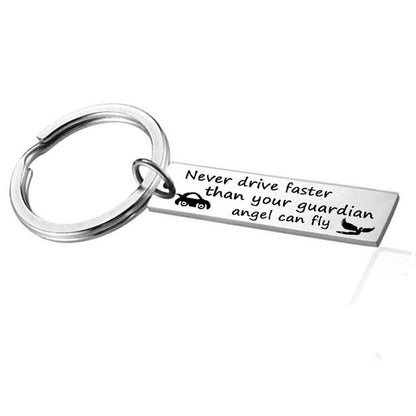 Never Drive Faster Than Your Guardian Angel Can Fly Keyring - UniqueThoughtful