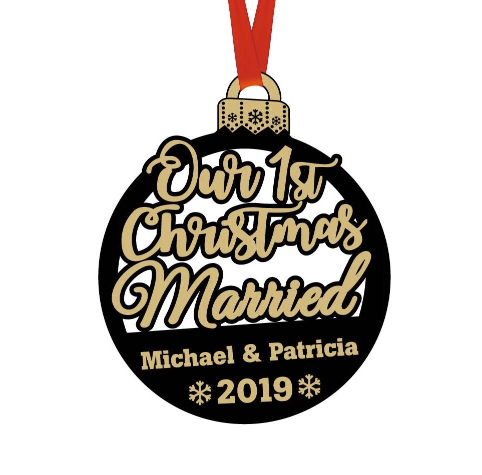Our 1st Christmas Married Personalized Wooden Ornament - UniqueThoughtful