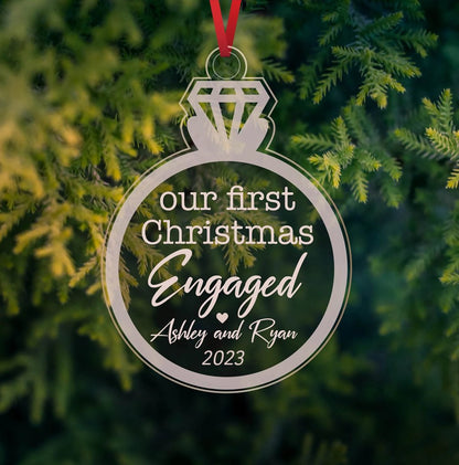 Our First Christmas Engaged Personalized Ornament - UniqueThoughtful