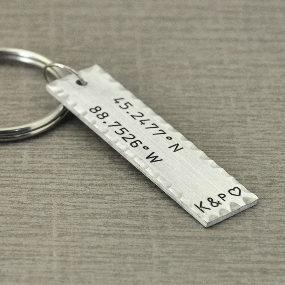 Personalized Coordinates keychain with Initials - UniqueThoughtful