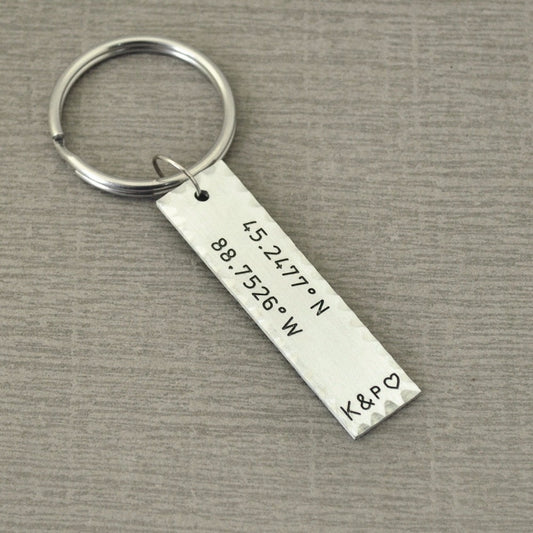 Personalized Coordinates keychain with Initials - UniqueThoughtful