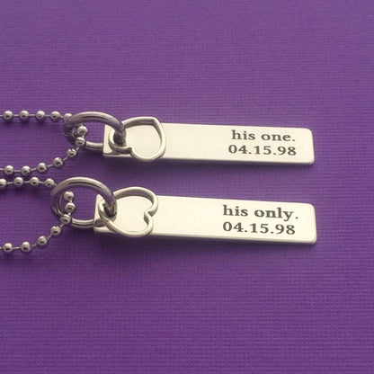 Personalized Couple Necklace Set with date (His one His only) - UniqueThoughtful
