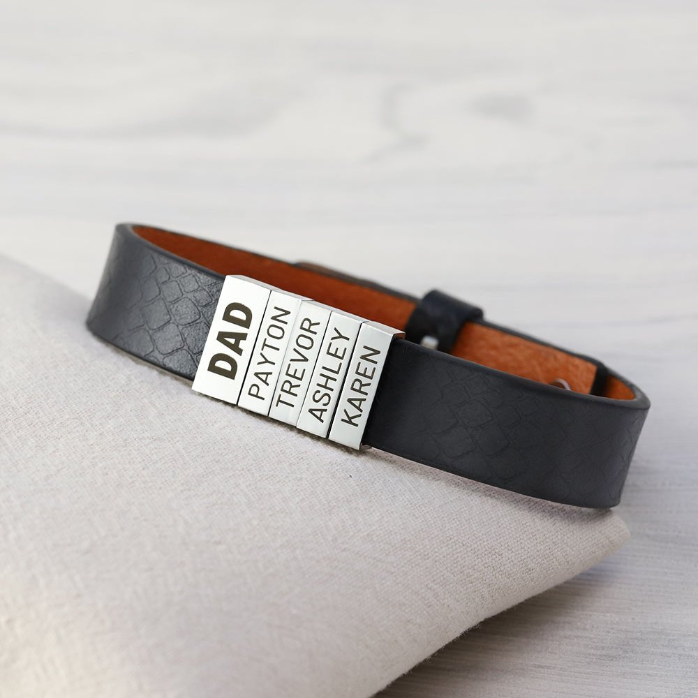 Personalized Family Names Genuine Leather Bracelet - UniqueThoughtful