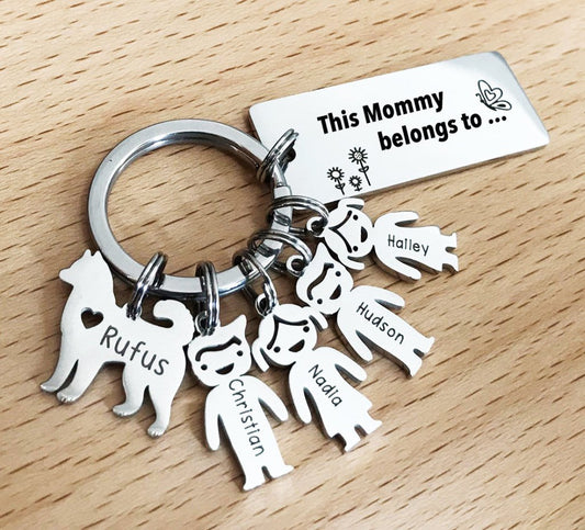 Personalized Family Names Keychain with pets - UniqueThoughtful