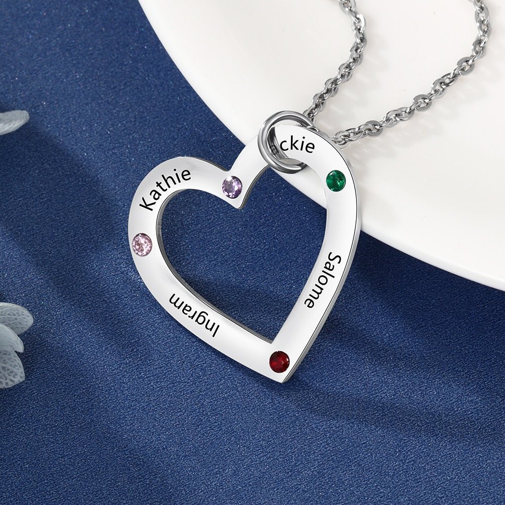 Personalized Heart Necklace with Birthstones - UniqueThoughtful