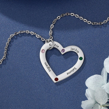 Personalized Heart Necklace with Birthstones - UniqueThoughtful