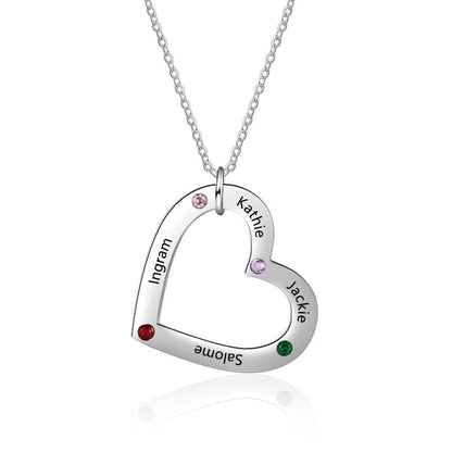 Personalized Heart Necklace with Birthstones - UniqueThoughtful