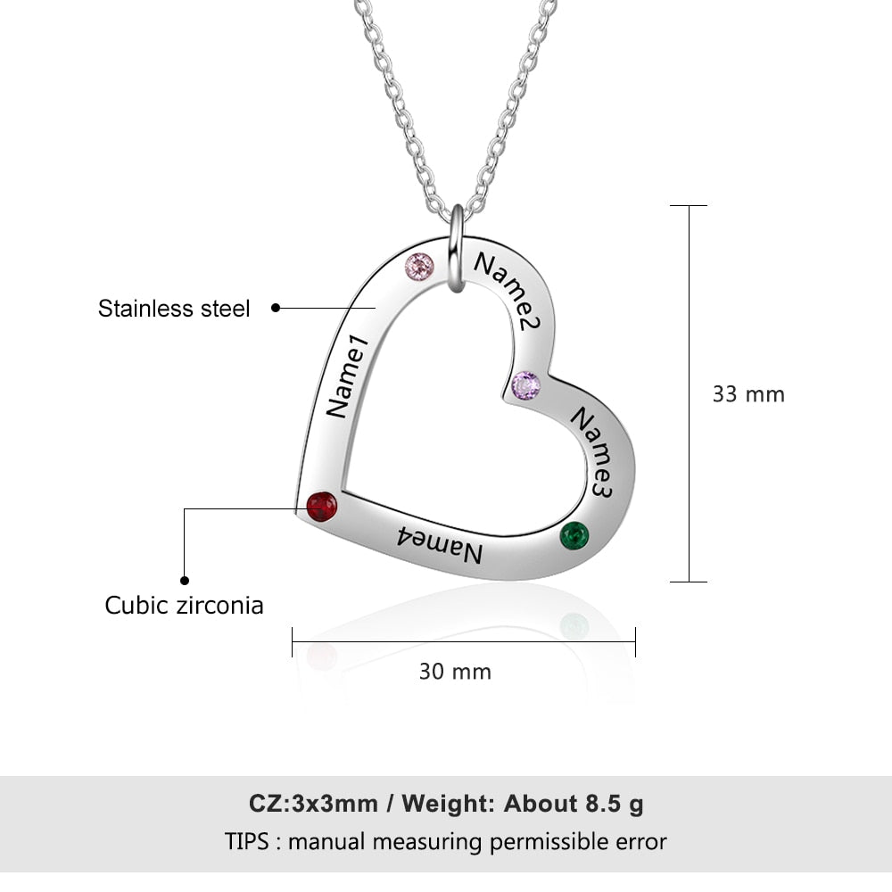 Personalized Heart Necklace with Birthstones - UniqueThoughtful