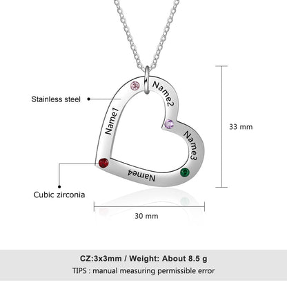 Personalized Heart Necklace with Birthstones - UniqueThoughtful