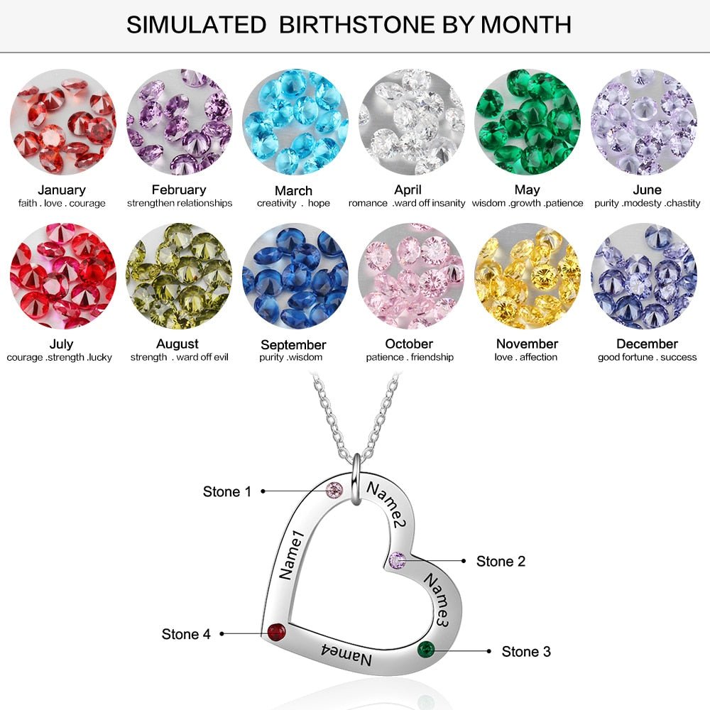 Personalized Heart Necklace with Birthstones - UniqueThoughtful