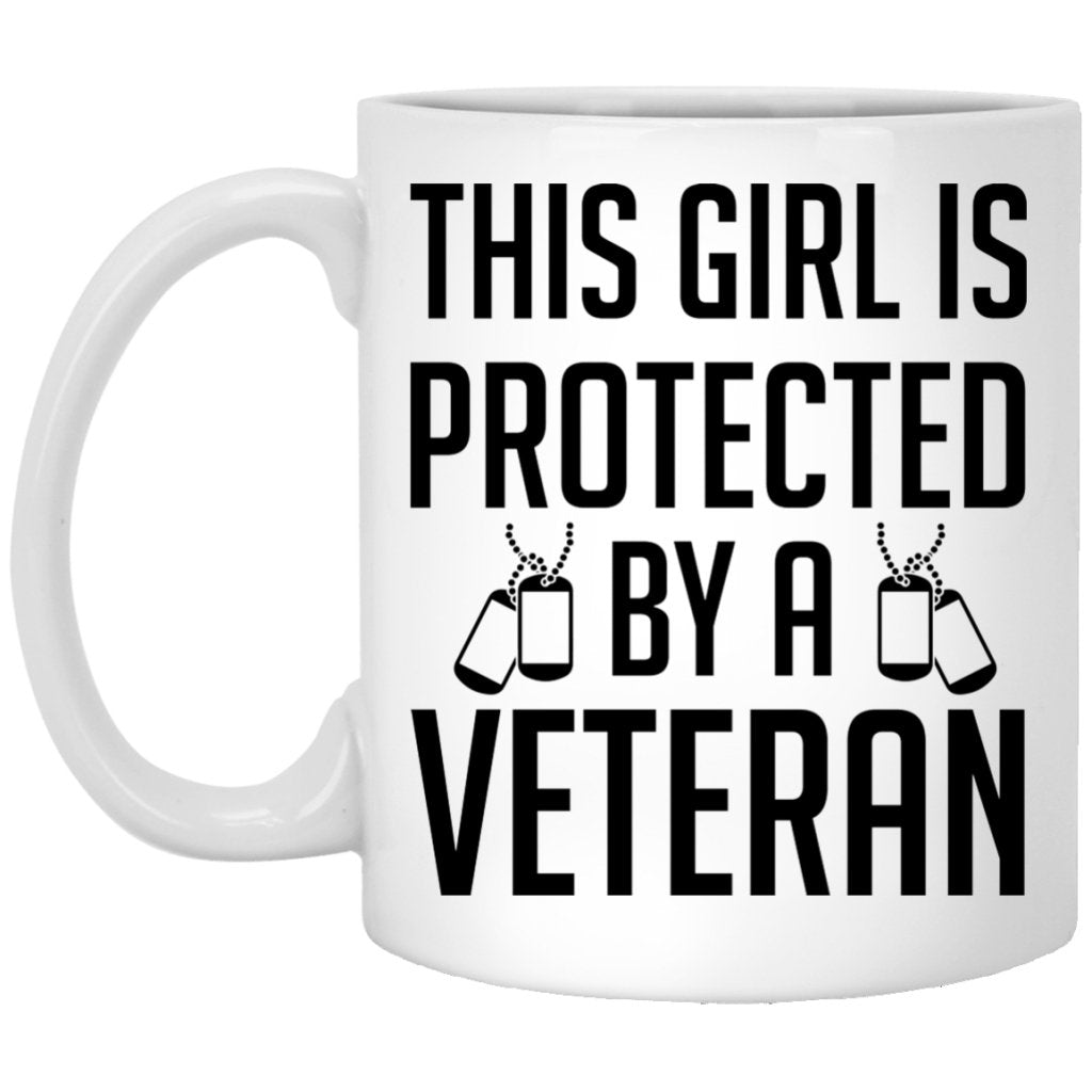 "This Girl Is Protected By A Veteran" Coffee Mug Black and White - UniqueThoughtful