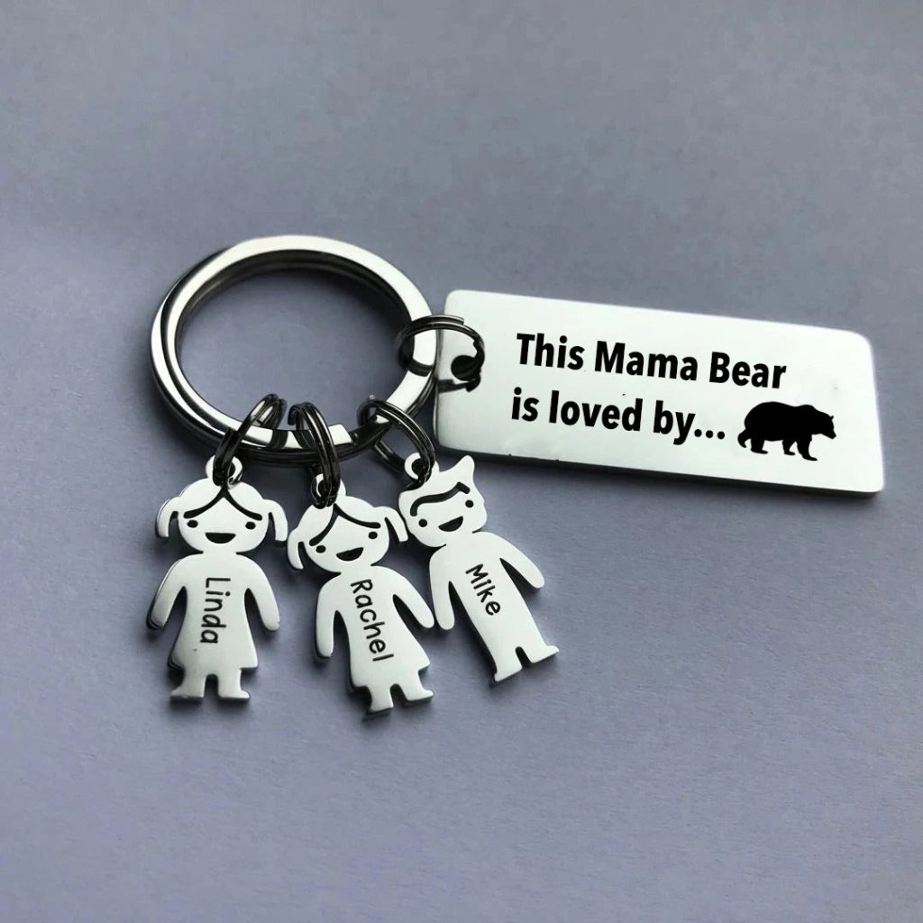 This Mama Bear is loved by - Custom Keychain - UniqueThoughtful