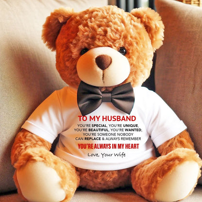 To My Husband Teddy Bear with T-Shirt - UniqueThoughtful