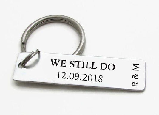 "We Still Do" Personalized Bar Keychain With Date & Initials - UniqueThoughtful